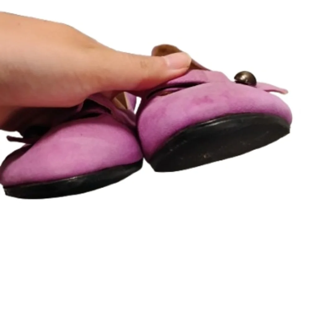 Vintage 2000s Nicole Brundage For Fuela Pink Suede Buckled Ballet Flats 36.5
